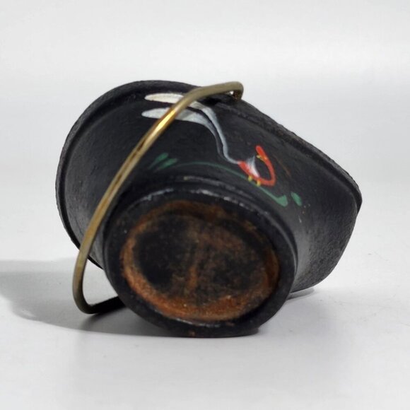 Hand Painted Cast Iron Miniature Bucket With Bird Design with Brass Handle VTG - Picture 5 of 10